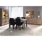 Salle  manger farra : buffet vitrine 3 miroirs et table 180cm avec led