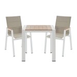 Salle � manger de jardin en aluminium : une table l. 80 cm et 2 fauteuils empilables - naturel clair ...