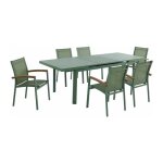 Salle � manger de jardin en aluminium : une table extensible l. 180 / 240cm et 6 fauteuils empilables ...