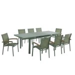 Salle � manger de jardin en aluminium : une table extensible l. 180 / 240cm et 8 fauteuils empilables ...