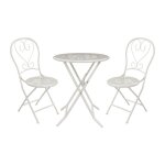Salle � manger de jardin pliante en m�tal fa�on fer forg� - une table d. 60 cm et 2 chaises - blanc - ...
