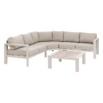 Salon d angle de jardin vasion argile & lin 5 places en olfine et aluminium - hespride