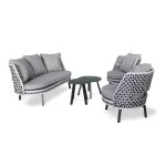 Salon bas de jardin agadir 4 places en rsine tresse - gris