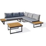 Salon bas de jardin - aluminium - dcb garden - 5 places - gris anthracite et bois dacacia - miyako Salon bas de jardin - aluminium - dcb garden - 5 places - gris anthracite et bois dacacia - miyako