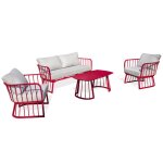 Salon bas de jardin apolline 4 places en aluminium - framboise