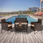 Salon bas de jardin en résine rotin 4 places 1 fauteuil + 1 canapé + 1 table basse - marron Salon bas de jardin en résine rotin 4 places 1 fauteuil + 1 canapé + 1 table basse - marron