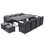 Miami 12 - salon de jardin encastrable 12 places fauteuils et poufs en résine tressée noir et gris Miami 12 - salon de jardin encastrable 12 places fauteuils et poufs en résine tressée noir et gris