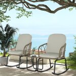 Salon de jardin avec 2 fauteuils � bascule coussins et table basse 48x48x43 cm plateau verre rotin et ...