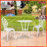 Salon de jardin 2 places - akozon - 2 places - fonte daluminium - table ronde avec emplacement parasol ...