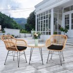 Salon de jardin 2 places en r�sine tress�e jaune avec coussins noir