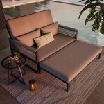 Salon de jardin 3 pi�ces pour 2 - 4 personnes - canap� 2 places + banquette + table verre - coussins ...