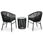 Ensemble de bistro - vidaxl - 3 pi�ces - noir - r�sistant aux intemp�ries - avec coussins