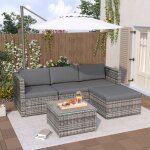 Salon de jardin 3 places 196x136x67 cm en r�sine tress�e avec canap� d?angle et table plateau verre acier ...