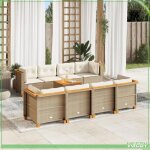 Salon de jardin - 3261769 - beige - r�sine tress�e & acacia - modulable 8 places