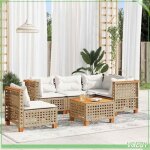 Salon de jardin - 3261844 - r�sine tress�e beige - structure acacia & acier - modulaire 6 places