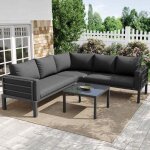 Salon de jardin 4 - 5 places - canap� dangle & table verre tremp� structure fer galvanis� coussins �pais ...