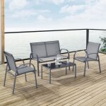 Salon de jardin de 4 meubles gagra acier pvc polyester noir gris clair Salon de jardin de 4 meubles gagra acier pvc polyester noir gris clair