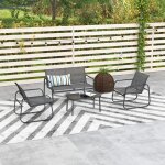 Salon de jardin 4 pi�ces canap� 2 places + 2 fauteuils + table basse plateau verre tremp� 8 coussins ...