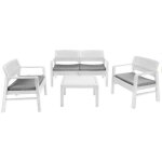 Salon de jardin 4 pices canap 2 places + 2 fauteuils + table basse rsine blanche