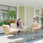 Salon de jardin 4 pi�ces en r�sine tress�e coussin 12 cm ultra �pais canap� 138 cm 2 fauteuils et table ...