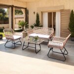 Salon de jardin 4 places en rsine tresse coussin gris