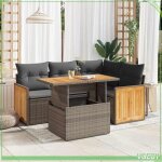 Salon de jardin 5 pcs - mod�le 3327707 - r�sine tress�e gris - coussins d�houssables - rangement sous ...