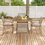 Salon de jardin 5 pi�ces - table ronde 110cm verre tremp� et 4 fauteuils en corde tress�e - structure ...