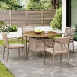 Salon de jardin 5 pi�ces table ronde en verre tremp� avec coussins maisentiel