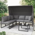Salon jardin 5 places avec auvent r�tractable ensemble canap� de jardin dangle en fer et table en verre ...