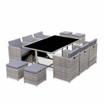 Table de jardin encastrable r�sine + 10 assises - vabo - coloris nuances de gris. coussins gris chin�. ...