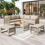 Salon de jardin 6 � 7 places en corde tress�e canap� dangle avec m�ridienne coussins moelleux pieds r�glables ...