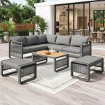 Salon de jardin 6 � 7 places en corde tress�e canap� dangle avec m�ridienne coussins moelleux pieds r�glables ...