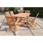 Kajang : salon de jardin teck massif 6 personnes - table rectangle + 4 chaises + 2 fauteuils