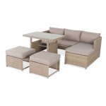 Salon de jardin 6 places - reggiano - r�sine naturelle. coussins beiges. table de jardin avec canap�. ...