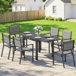 Salon de jardin 7 pi�ces table extensible aluminium 6 chaises empilables textil�ne rembourr� 90 / 180 ...
