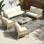Salon de jardin 7 places - en r�sine tress�e - avec canap�s 3 places et 2 places - 2 fauteuils - table ...