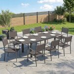 Salon de jardin 8 personnes table de jardin extensible 150 - 225cm avec plateau polybois et 8 chaises ...
