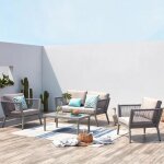 Anahma salon jardin alu et corde gris clair