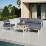 Salon de jardin en aluminium 4 places + pouf + table basse rectangle Salon de jardin en aluminium 4 places + pouf + table basse rectangle