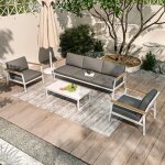 Salon de jardin en aluminium 5 places - blanc gris - extrieur - solea
