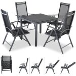 Salon de jardin aluminium anthracite bern 1 table 4 chaises pliantes plateau de table en bois composite ...