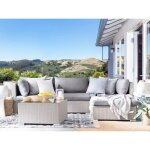 Salon de jardin angle droit gris 4 places - beliani - sano ii - r�sine tress�e - aluminium - polyester ...