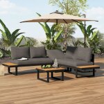 Salon de jardin d?angle gris et noir avec canap� inclinable 5 positions structure acier galvanis� table ...