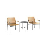 Salon de jardin bistrot de jardin 3 pi�ces en rotin jaune avec 2 fauteuils et table ronde en acier pour ...