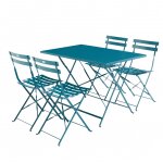 Salon de jardin bistrot pliable - emilia rectangulaire bleu canard - table rectangulaire 110x70cm avec ...
