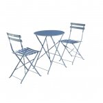 Table de jardin bistrot pliante mtal + 2 assises bleu gris 60 x 70cm. acier thermolaqu