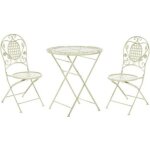 Salon de jardin bistrot table et 2 chaises en acier vert clair bivio