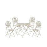 Salon de jardin bistrot table et 4 chaises en acier blanc cass� bivio