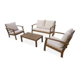 Salon de jardin en bois 4 places - ushuaa - coussins crus. canap. fauteuils et table basse en acacia. ...