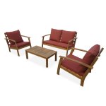 Salon de jardin en bois 4 places - ushuaa - coussins terracotta. canap. fauteuils et table basse en ...